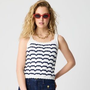 J. Crew 100% cotton striped square neck crochet blue white tank top L